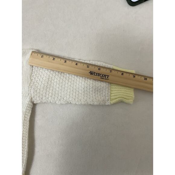 VTG Julius Berger Baby Blanket White Acrylic Yellow Bear Back Zip Weave - Picture 9 of 10